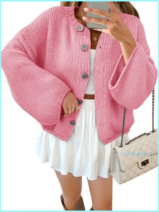 Sweaters - Oversized Chunky Knit Button Down Cardigan Sweater Long Sleeve